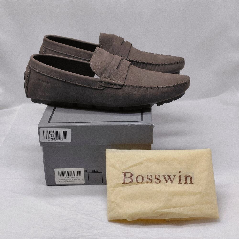 Bosswin Mens Driving Loafers Size 10 Gray Leather Slip On Shoes Comfort Travel